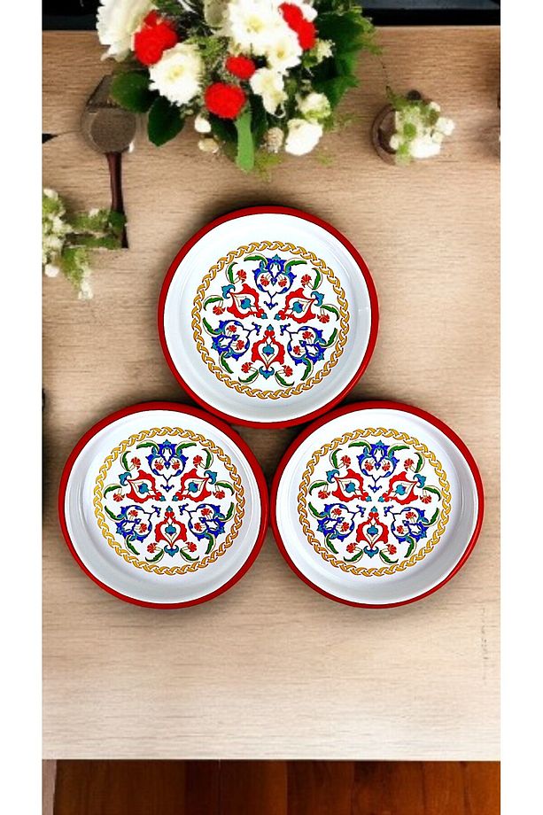 16 Cm 3 Parça Emaye Tabak Tek Kişilik Kahve Tabağı, Servis Tabağı Çerez Tabağı,, Hediye, - 4