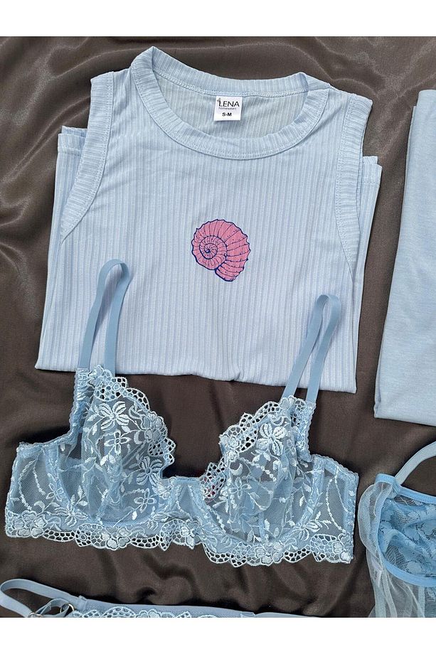 Kadın Miary 6 Parçalı Dev Pijama Jartiyer İç Çamaşır Seti - 3