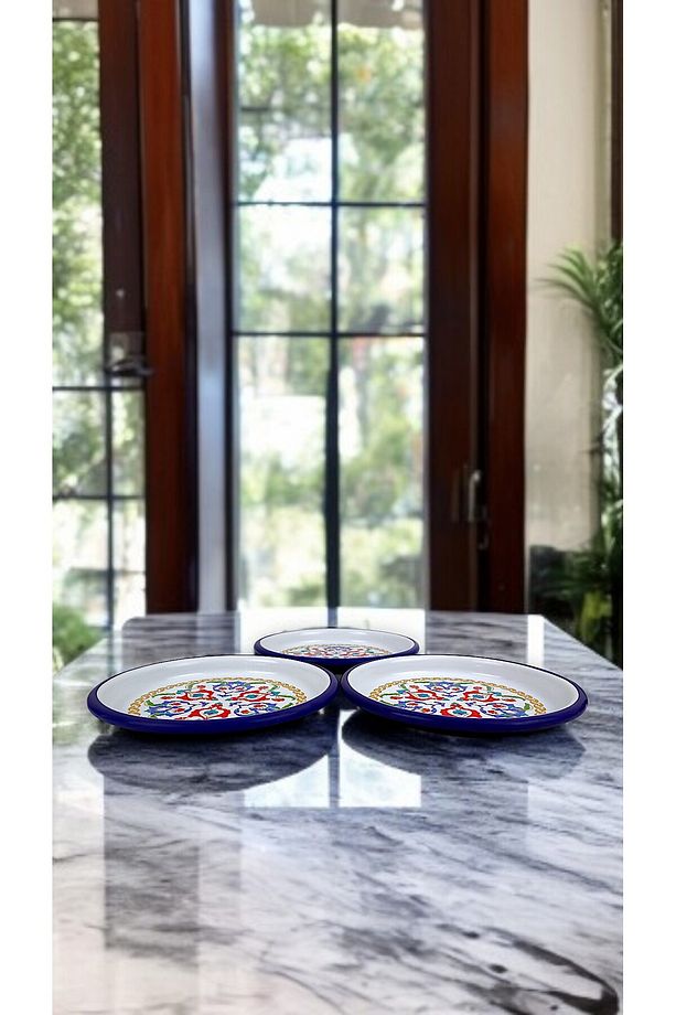 16 Cm 3 Parça Emaye Tabak Tek Kişilik Kahve Tabağı, Servis Tabağı Çerez Tabağı,, Hediye, - 4