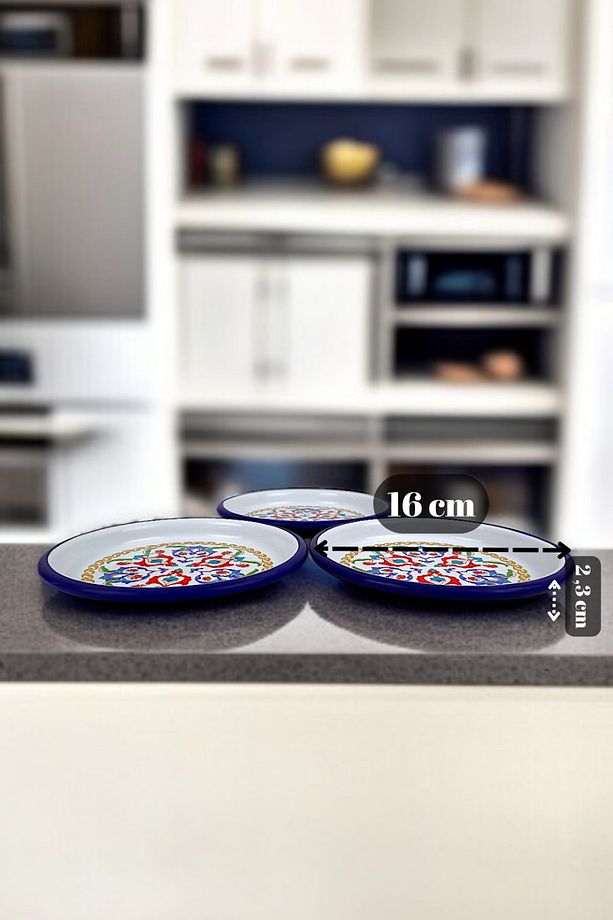 16 Cm 3 Parça Emaye Tabak Tek Kişilik Kahve Tabağı, Servis Tabağı Çerez Tabağı,, Hediye, - 6