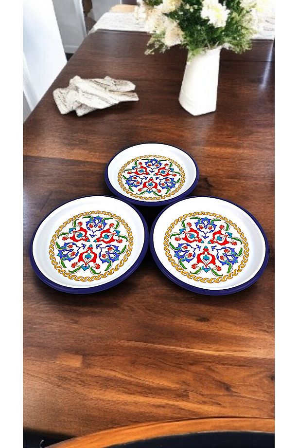 16 Cm 3 Parça Emaye Tabak Tek Kişilik Kahve Tabağı, Servis Tabağı Çerez Tabağı,, Hediye, - 3