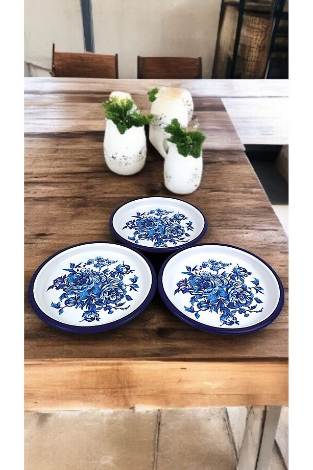 16 Cm 3 Parça Emaye Tabak Tek Kişilik Kahve Tabağı, Servis Tabağı Çerez Tabağı,, Hediye, - 2