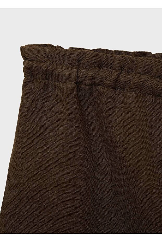 Büzgülü keten şort - 7