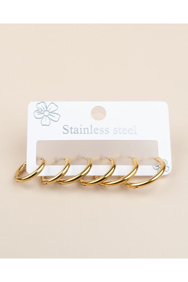3 Pairs of 3 Sizes Thin Hoop Steel Earrings