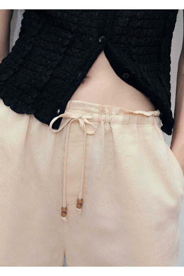 Büzgülü keten şort - 8
