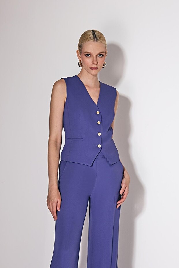 Gold Logo Düğmeli Yelek - 1