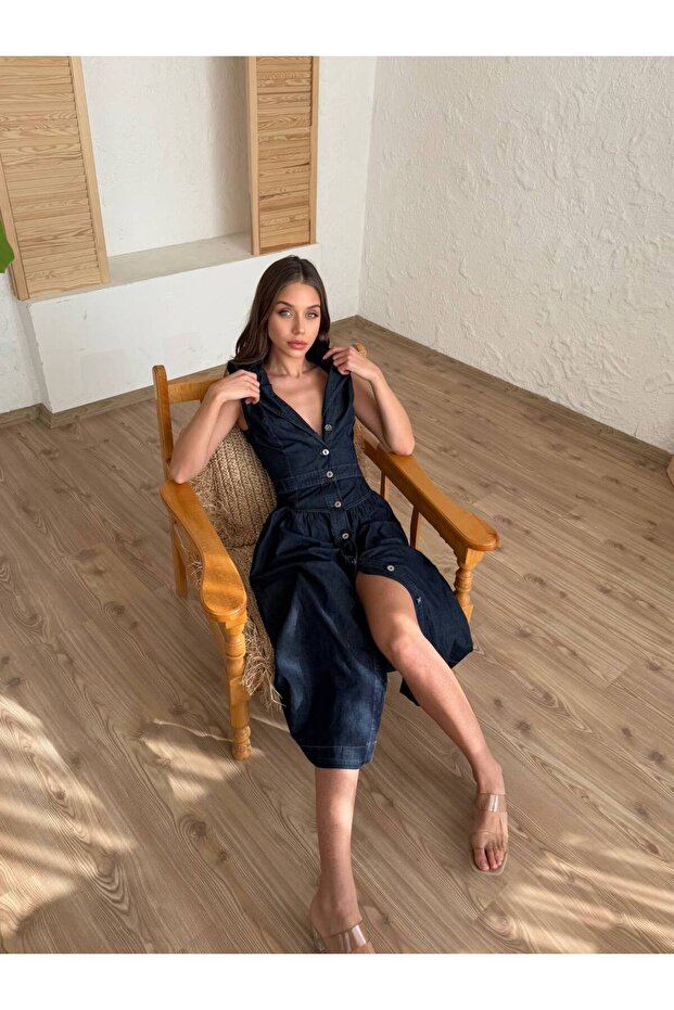 فستان من الدنيم بأزرار أمامية عتيقة - 1