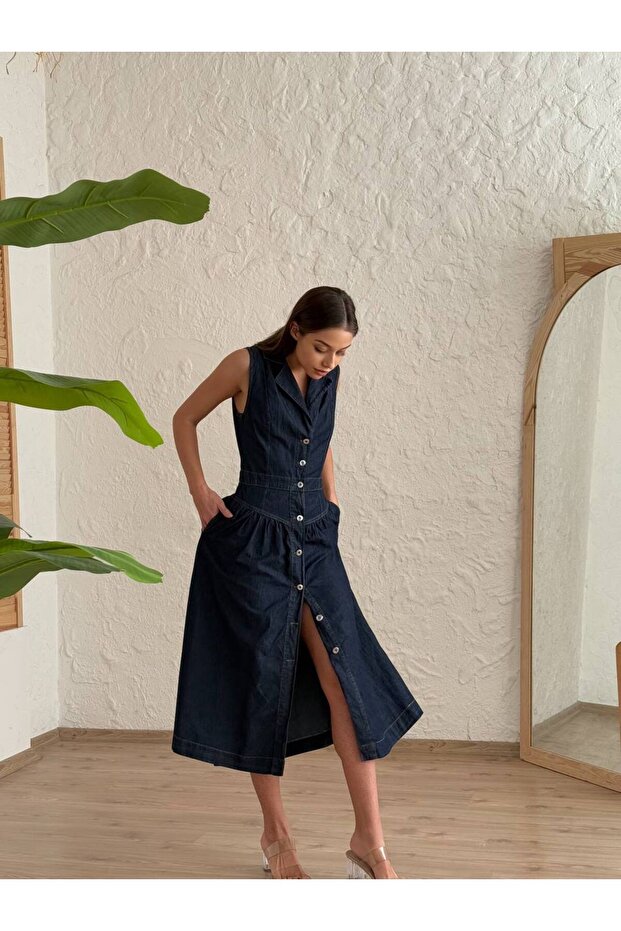 فستان من الدنيم بأزرار أمامية عتيقة - 3