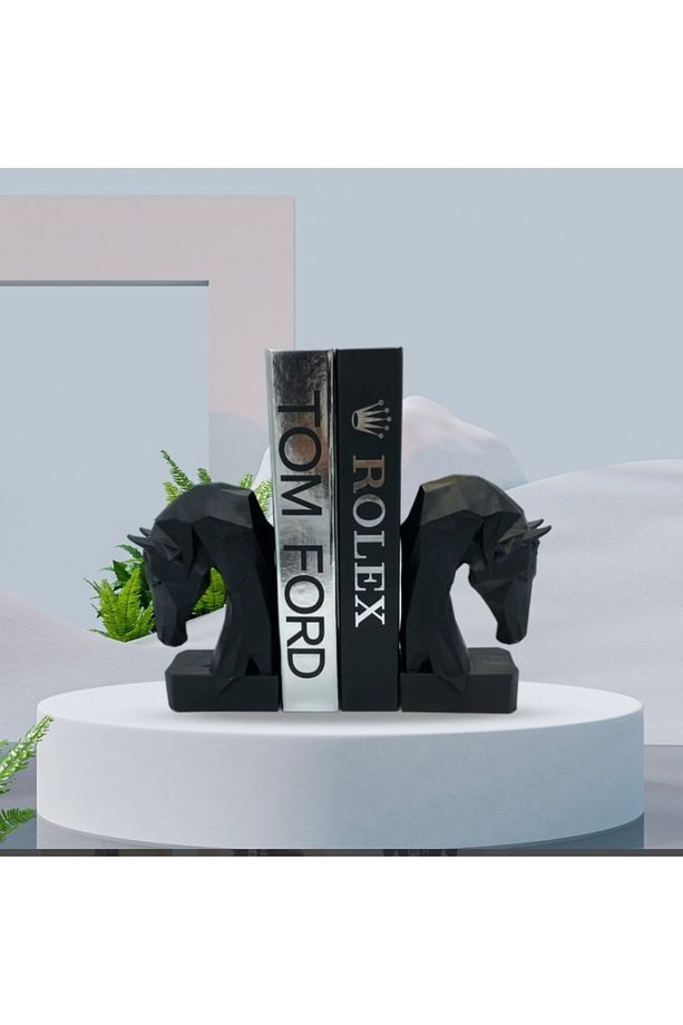 Dekoratif 2 Adet Siyah At Kitap Tutucu-Biblo-Heykel Çok Amaçlı Bohem Tarz At Siyah renk - 1