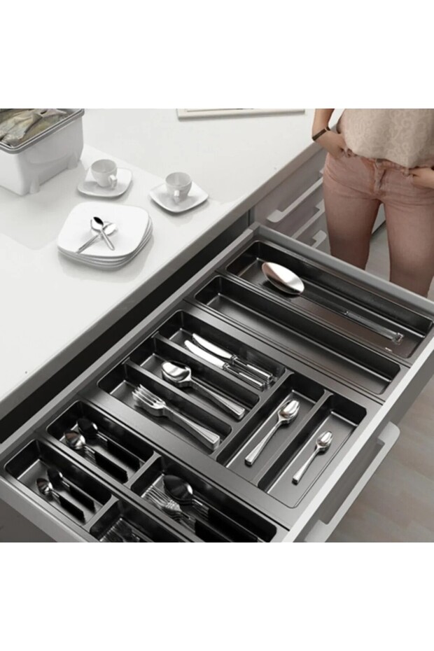 Kitchen, Modular Cutlery Set, Anthracite, 74 X 48 cm (3.5 cm Can Be Cut from the End-Length)