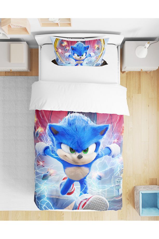 Sonic 3d Dijital Baskılı Tek Kişilik Erkek Çocuk Çarşafsız Nevresim Takımı - 1