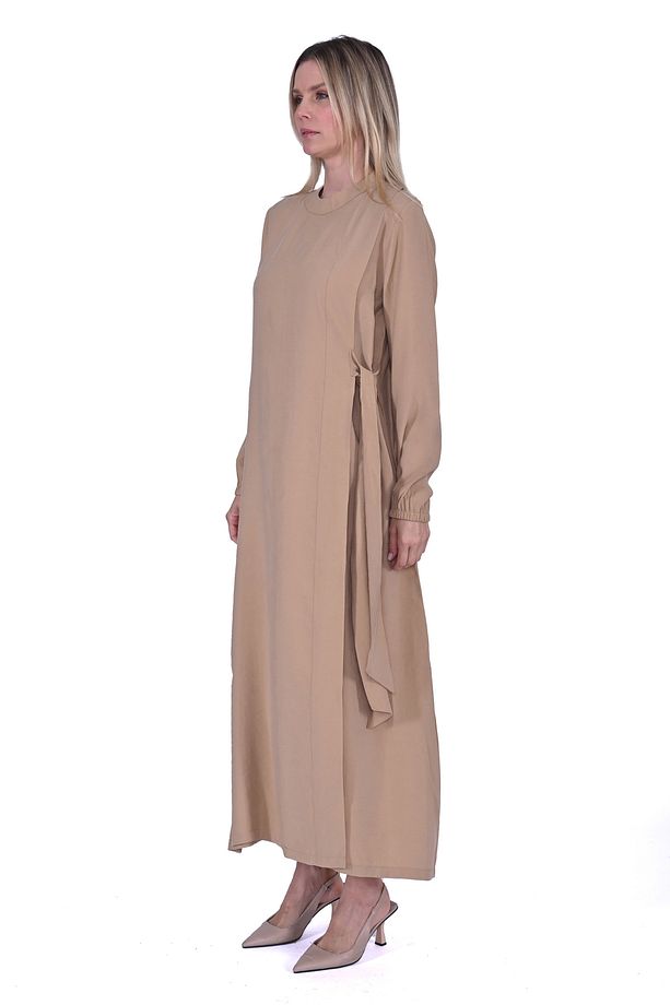 6958 Modal Kumaş Camel Elbise - 3