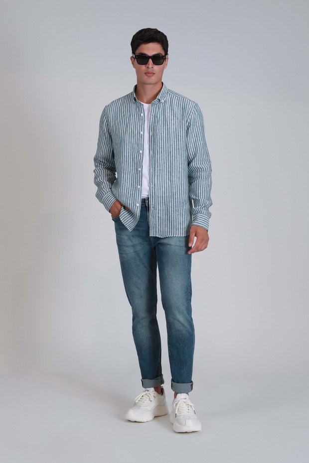 111010610 Нова мъжка риза с обикновена кройка Мъжка риза ЗЕЛЕНА - 2