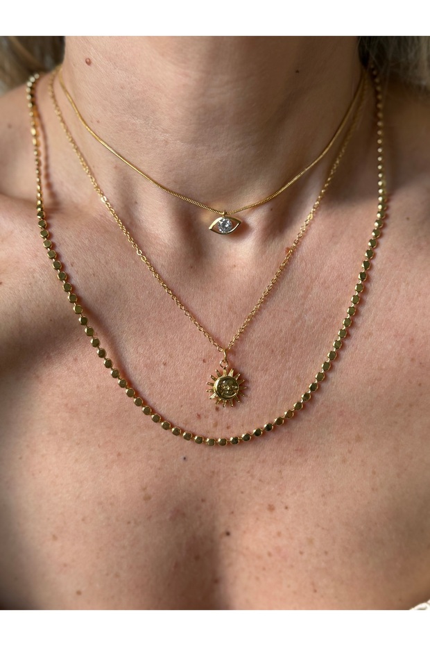 Gold 3-Piece Eye, Sun, Barley Chain Necklace