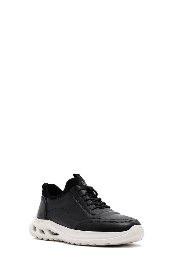 Erkek Siyah Bağcıklı Kalın Tabanlı Deri Sneaker 25SFD6760FT - 6