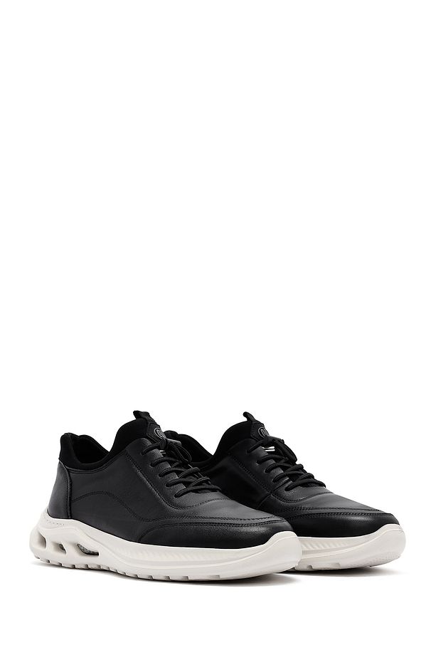Erkek Siyah Bağcıklı Kalın Tabanlı Deri Sneaker 25SFD6760FT - 3