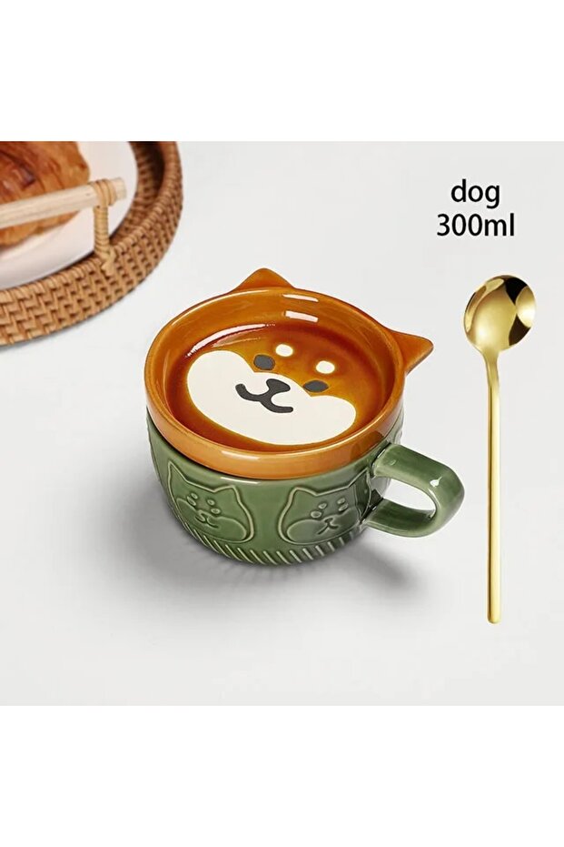 301-400ml dog YWDL Japanese Cartoon Cat Coffee Mug With Animal Cat Pattern Lid Small Dish Cute Break