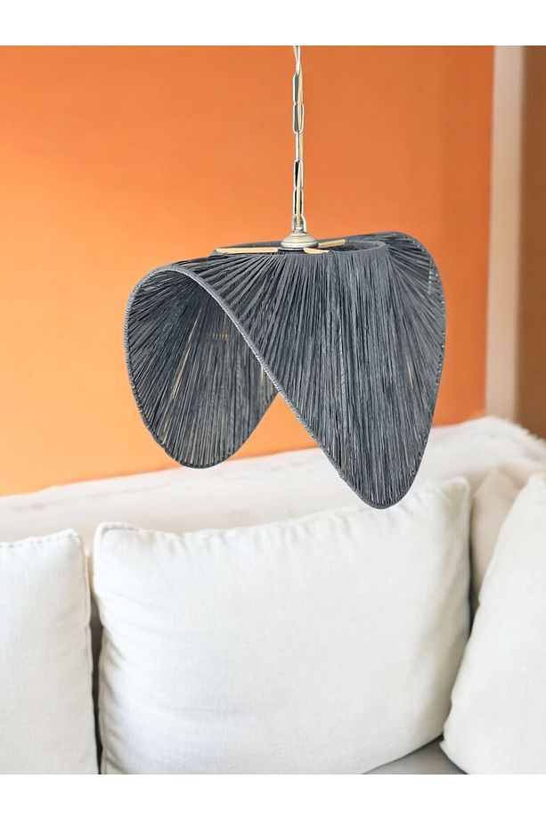 Siyah Baykuş Bohem Avize 50x35cm Hasır Avize Jüt Avize Rüstik Avize Oda Mutfak Salon Avize - 4