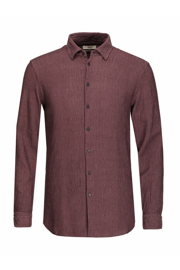 Mürdüm Regular Fit Dokuma Kadife Casual Pamuk Karışımlı Gömlek - 5