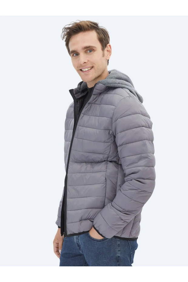 Gri Regular Fit Casual Dokuma Mont - 4