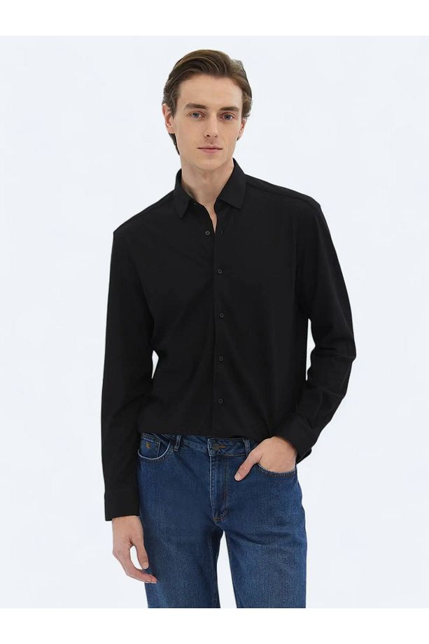 Siyah Regular Fit Casual Pamuk Karışımlı Gömlek - 4