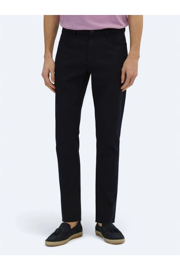 Lacivert Düz Dokuma Regular Fit Casual Pamuk Karışımlı Pantolon - 2