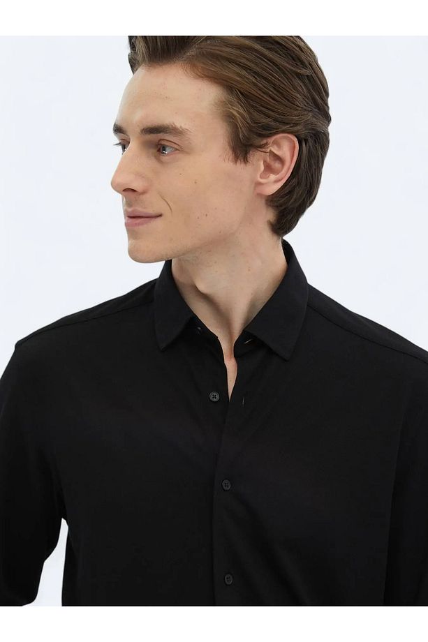 Siyah Regular Fit Casual Pamuk Karışımlı Gömlek - 5