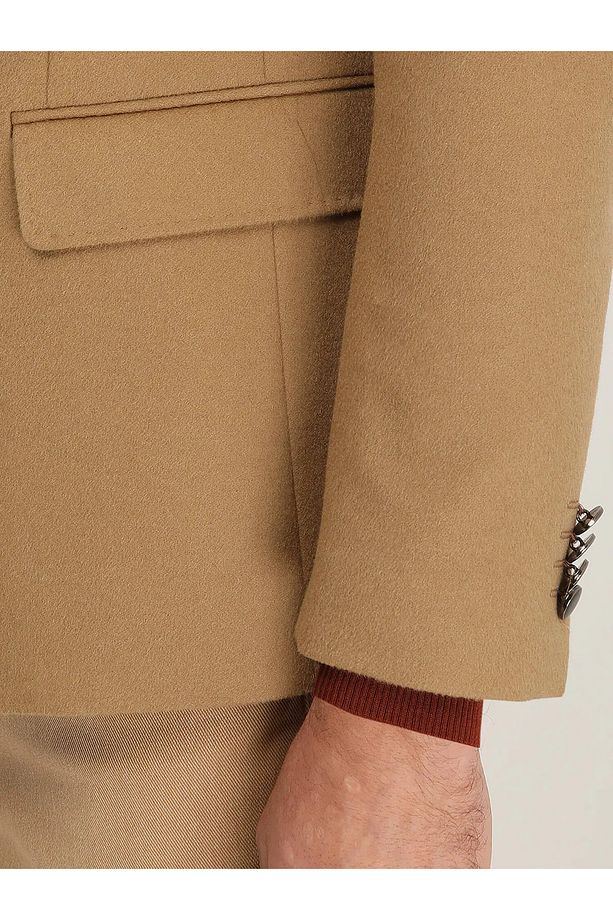 Deve Tüyü Düz Modern Fit Yün Karışımlı Ceket - 4