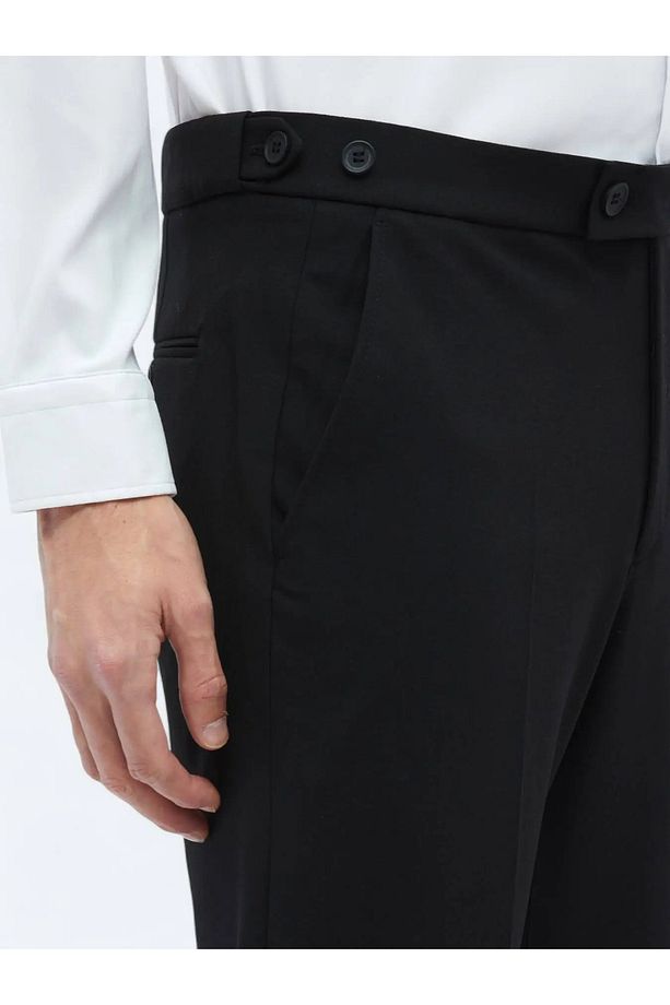 Siyah Dokuma Regular Fit Casual Pantolon - 3