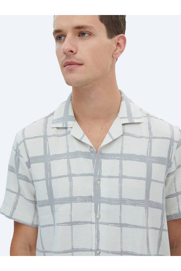 Gri Kareli Regular Fit Dokuma Casual Pamuk Karışımlı Gömlek - 3