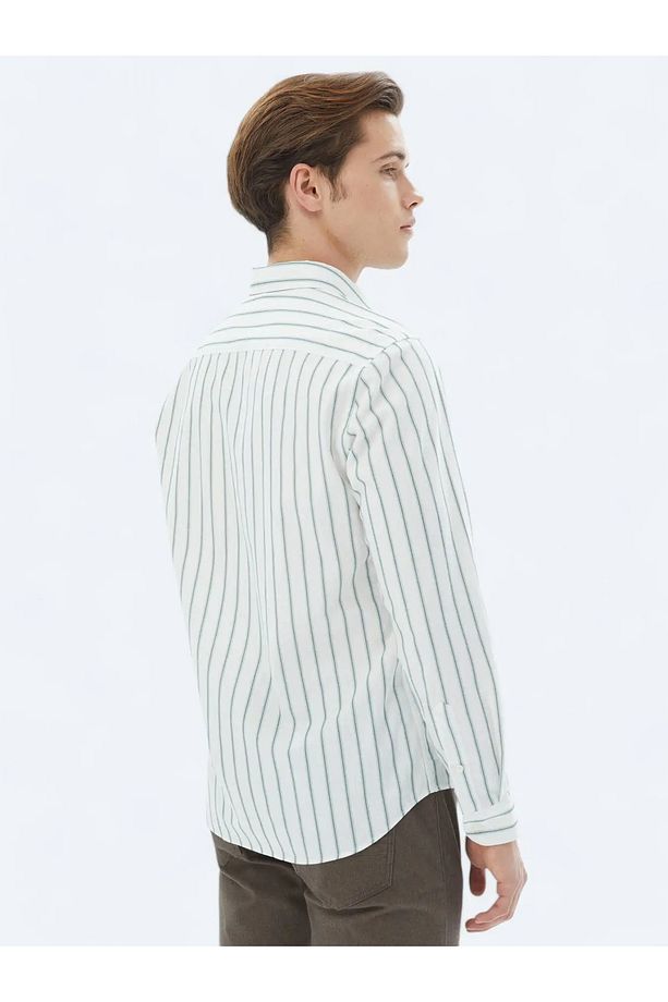 Mint Çizgili Regular Fit Dokuma Casual %100 Pamuk Gömlek - 6