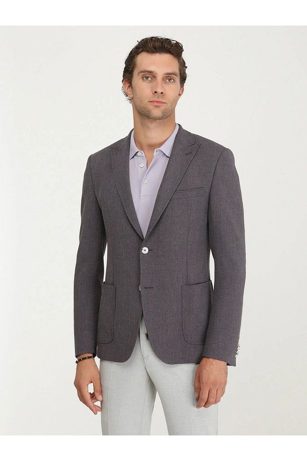 Koyu Mor Mikro Modern Fit Ceket - 1