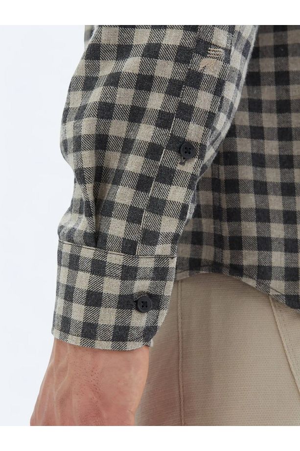 Antrasit Kareli Regular Fit Dokuma Casual Pamuk Karışımlı Gömlek - 7