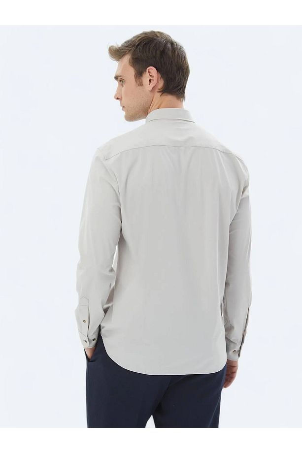 Ekru Düz Regular Fit Casual Gömlek - 6