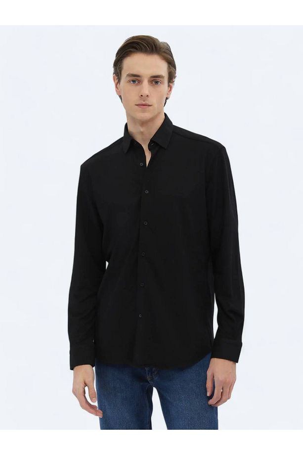 Siyah Regular Fit Casual Pamuk Karışımlı Gömlek - 3