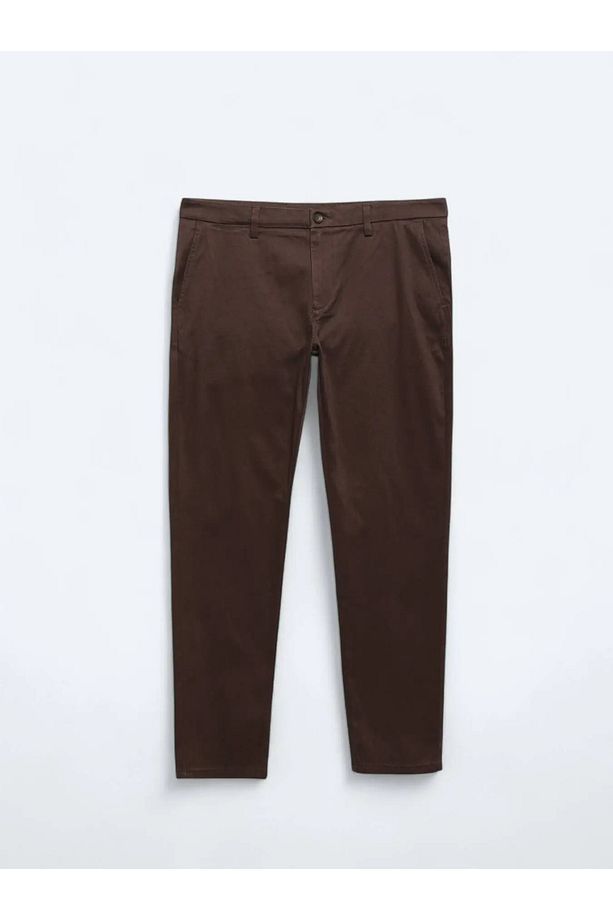Koyu Kahve Dokuma Regular Fit Casual Pamuk Karışımlı Pantolon - 5
