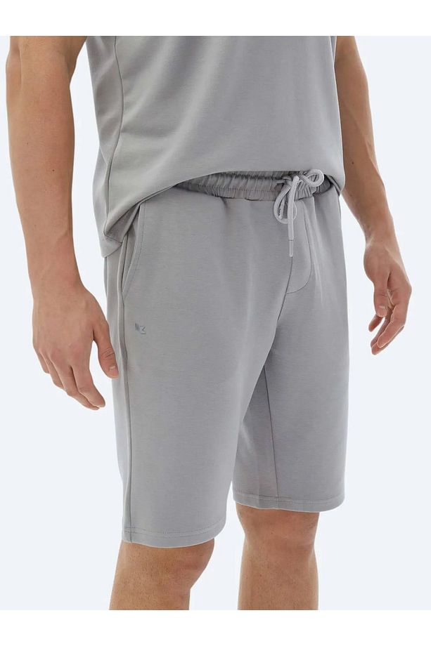 Gri Düz Örme Jogging Fit Casual Bermuda - 4