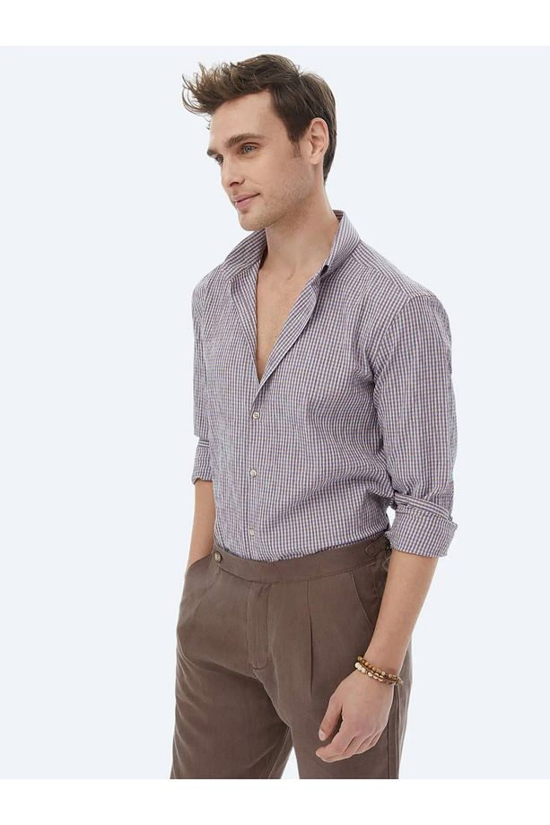 Mürdüm Regular Fit Dokuma Casual Pamuk Karışımlı Gömlek - 3