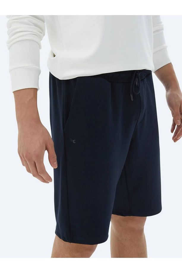Lacivert Düz Örme Jogging Fit Casual Bermuda - 5