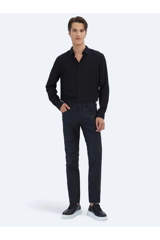 Siyah Regular Fit Dokuma Klasik Gömlek - 2