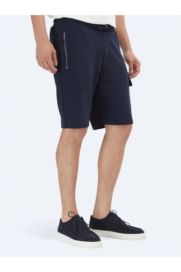 Lacivert Düz Örme Jogging Fit Casual Bermuda - 4