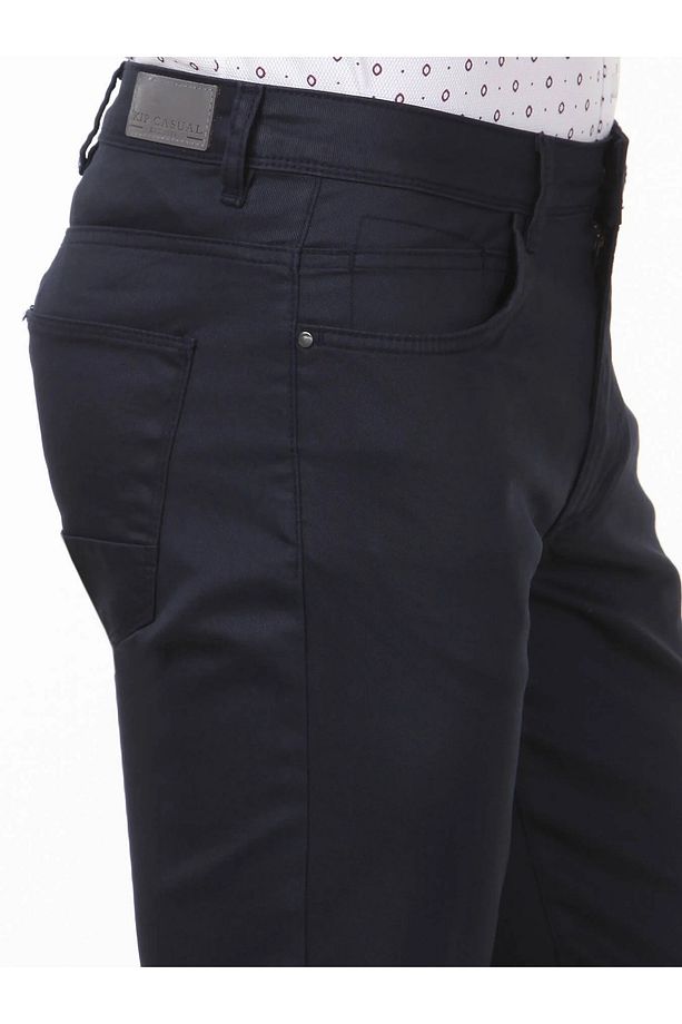 Lacivert Düz Dokuma Regular Fit Casual Pamuk Karışımlı Pantolon - 3