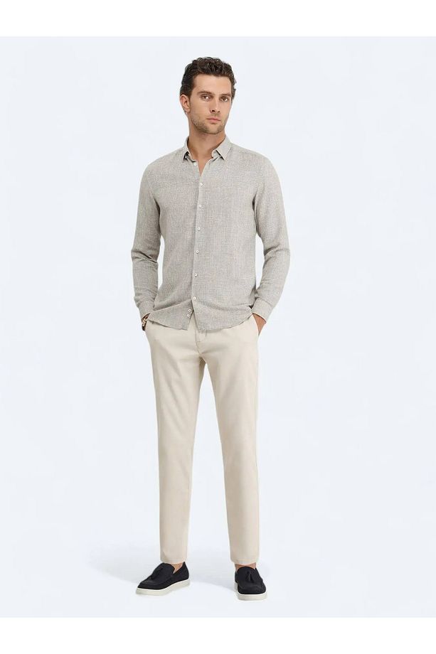 Haki Regular Fit Dokuma Casual Pamuk Karışımlı Gömlek - 2