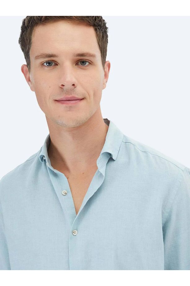 Mint Düz Regular Fit Dokuma Casual Pamuk Karışımlı Gömlek - 4