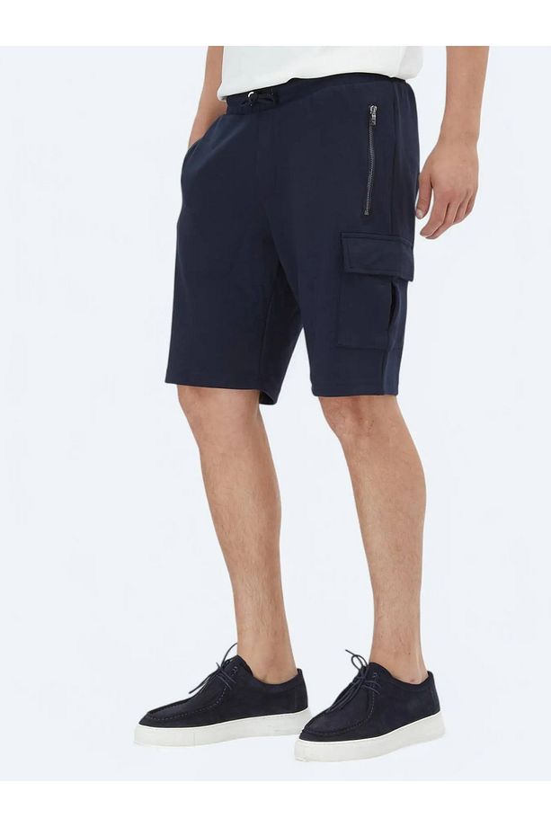 Lacivert Düz Örme Jogging Fit Casual Bermuda - 2