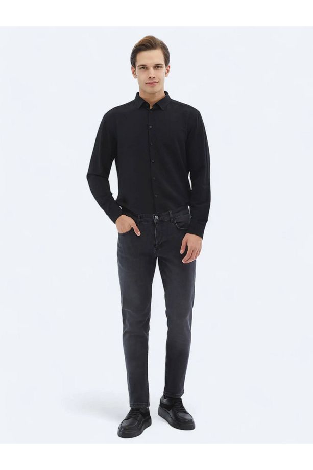 Siyah Regular Fit Dokuma Casual Gömlek - 2