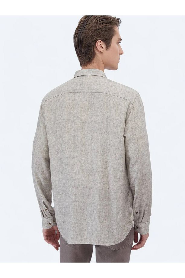 Bej Baskılı Regular Fit Dokuma Casual Gömlek - 5