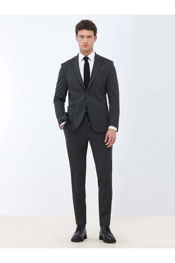 Antrasit Slim Fit Örme Takım Elbise - 8