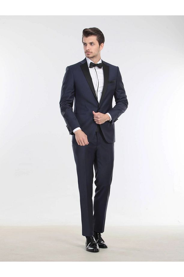 Saks Düz Slim Fit Kelebek Yaka Dokuma Smokin Takım Elbise - 2
