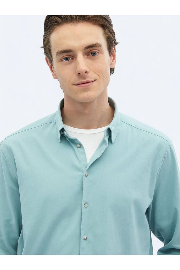 Mint Düz Regular Fit Dokuma Casual Pamuk Karışımlı Gömlek - 5